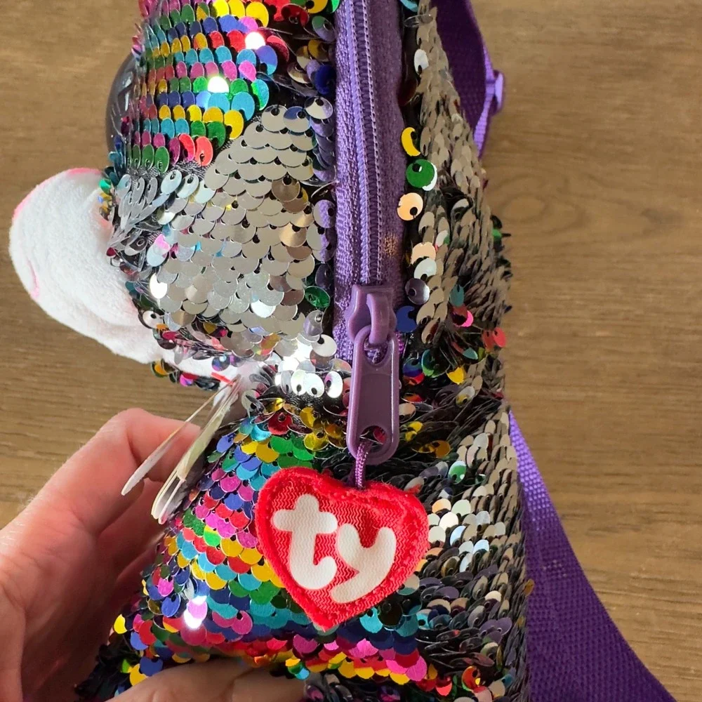 NEW-TY Fashion Flippy Reversible Sequin Backpack-Dotty the Leopard(13 inch)*Read
